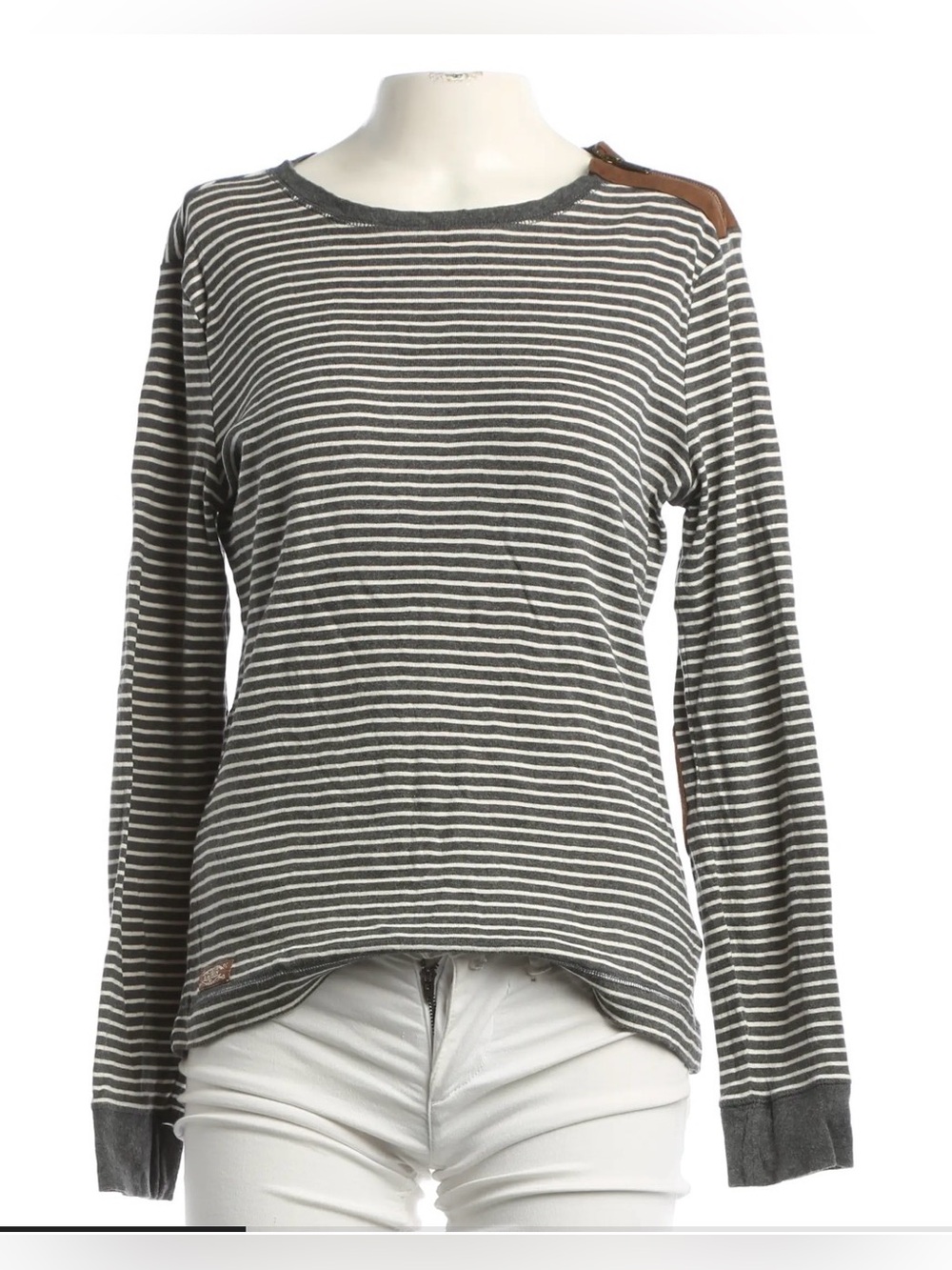Lauren Ralph Lauren white and gray striped knit long-sleeve top size medium